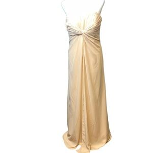 David's Bridal Bridesmaid Strapless Ruched Tulle Knot Maxi Dress / Cream Color